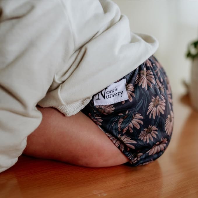 Nora's Nursery AWJ Cloth Diapers 7 Pack with 1 Wet Bag - Waterproof Cover, Washable, Reusable & One Size Adjustable Pocket Diapers for Newborns and Toddlers - Dahlia