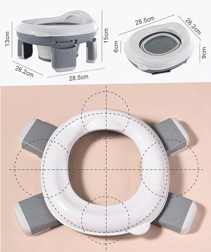Kids Travel Potty | Foldable Car Potty | Potty Training Toilet w/Travel Bag & Potty Liners for Indoor and Outdoor (Gray)