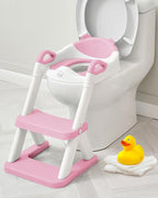 Forbena Girls Potty Training Seat with Step Stool Ladder, Pink Toilet Potty Seat for Baby Girl Toddlers, Kids Chair Stairs with Handles and Soft Cushion (White and Pink)