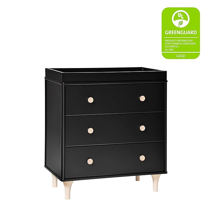Babyletto Lolly 3-Drawer Changer Dresser with Removable Changing Tray in Black and Washed Natural, Greenguard Gold Certified
