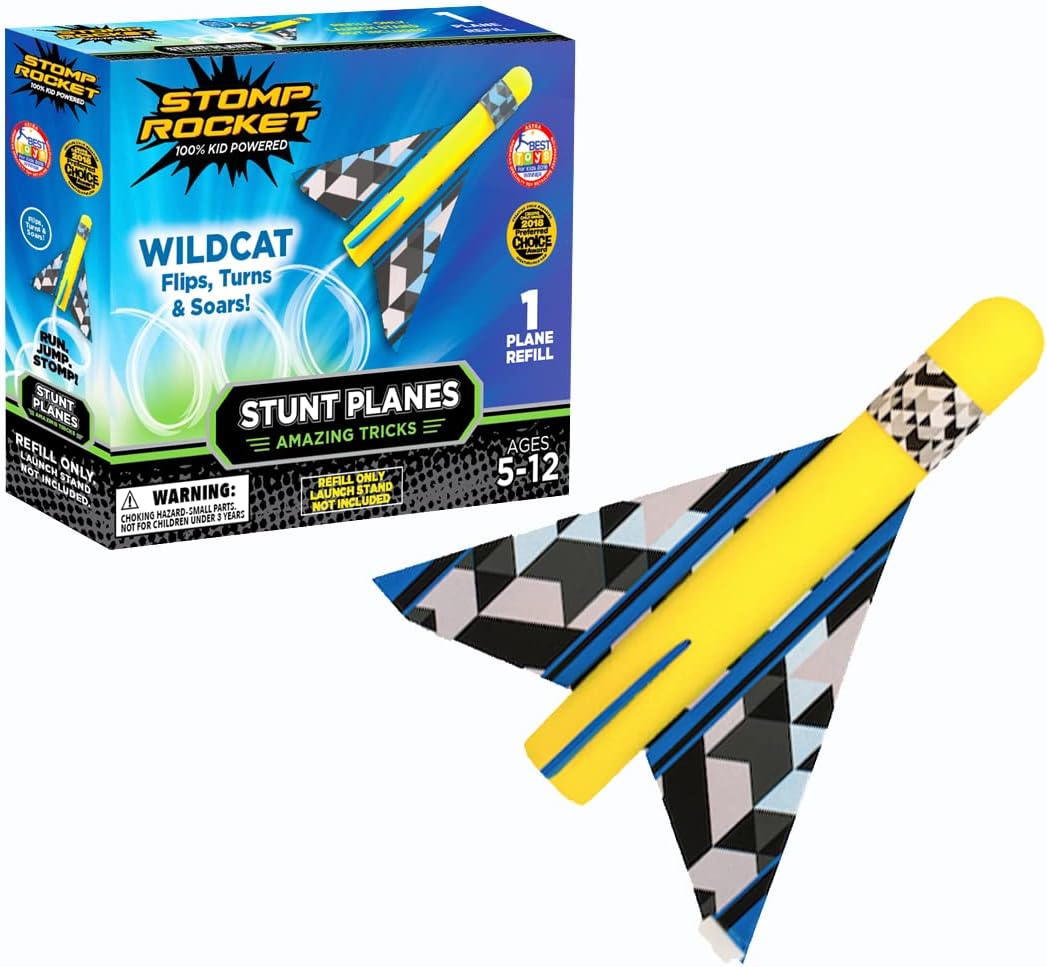 Stomp Rocket Stunt Airplane Refill, Wildcat Plane Launcher Toy for Kids - Airplane Toy Soars Over 100 Feet - Fun Outdoor Toys & Gift for Boys or Girls