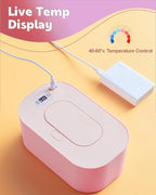 Baby Wipe Warmer, Portable USB Powered Baby Wet Wipes Dispenser Holder with Temperature Control, Paper Towel Heater for Home, Car, Travel (Roseate)
