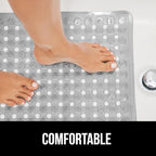 GORILLA GRIP Patented Bath Tub Shower Mat, Machine Washable Bathtub Floor Liner Mats, Suction Cups and Drain Holes to Keep Tubs Clean, Soft on Feet, Bathroom Essentials, 35x16 Inch, Clear Gray