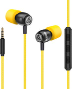 LUDOS Clamor Wired Earbuds in-Ear Headphones, 5 Years Warranty, Earphones with Microphone, Noise Isolating Ear Buds, Memory Foam for iPhone, Samsung, School Students, Kids, Women, Small Ears - Yellow