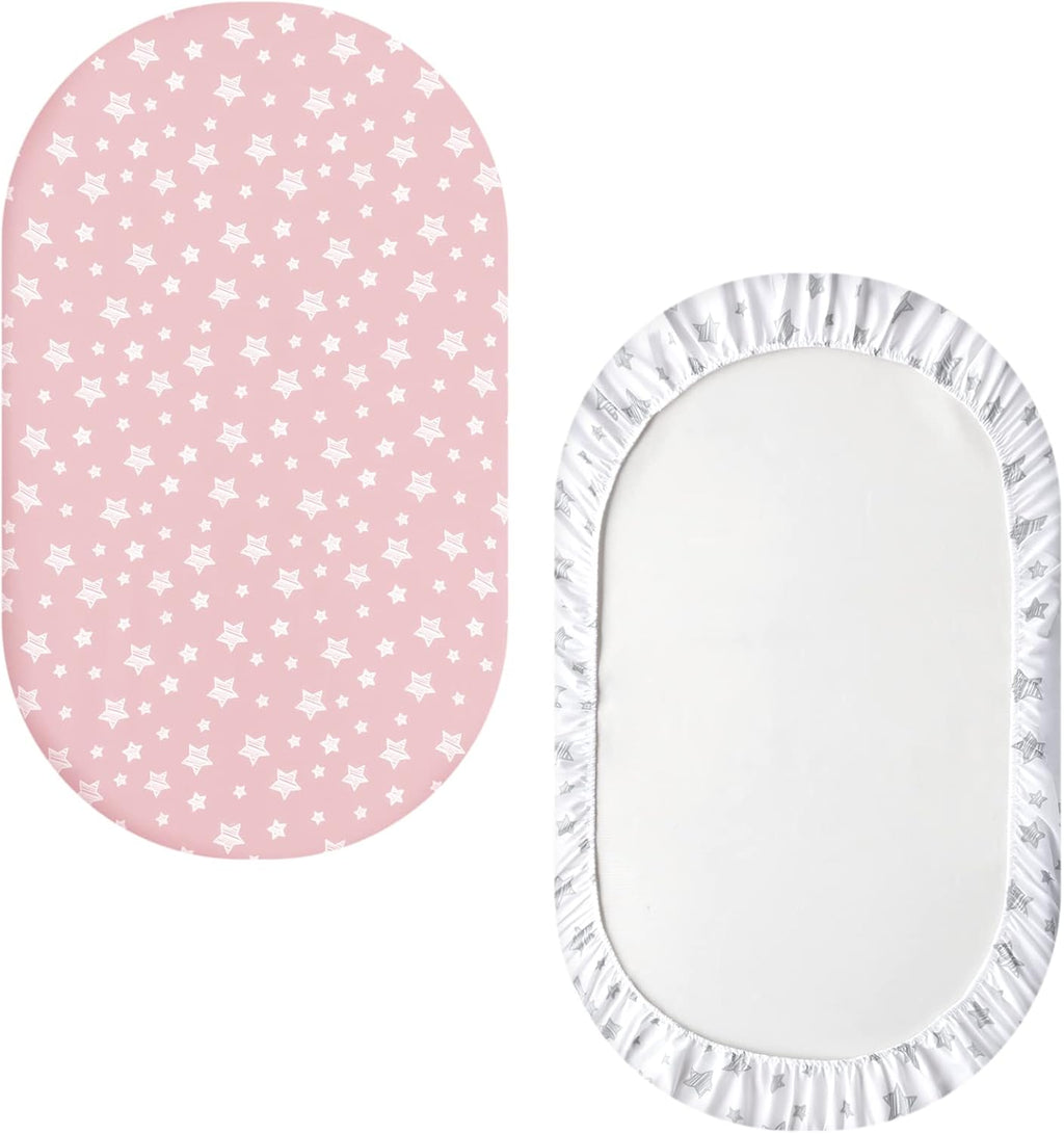 Bassinet Sheets Set 4 Pack for Baby Girl, Universal Fit for Oval, Hourglass and Rectangular Mattress, Pink