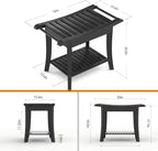 Zhuoyue Bamboo Shower Stool Bench Waterproof with Storage Shelf for Shaving Legs or Spa Bath Seat in Bathroom & Inside Shower for Adults Seniors Elderly (24 x 13.4 x 18.5 inches+Black)