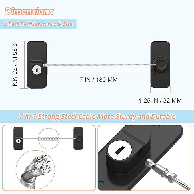 AOSITE Mini Fridge Locks for Kids No Drill Refrigerator Locks for Adults Cupboard Lock Child Safety Locks for Cabinets Drawer Locks Freezer Lock Baby Proofing (Black, 2)