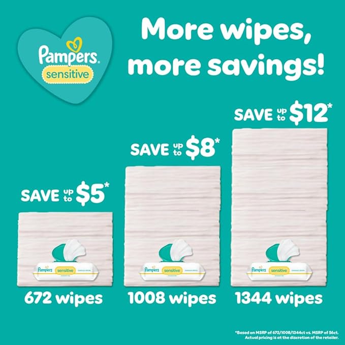Pampers Baby Diapers and Wipes Starter Kit, Swaddlers Disposable Sizes 1 (198 Count) & 2 (186 Count) with Sensitive Water Based 12X Multi Pack Pop-Top Refill (1008 Count)