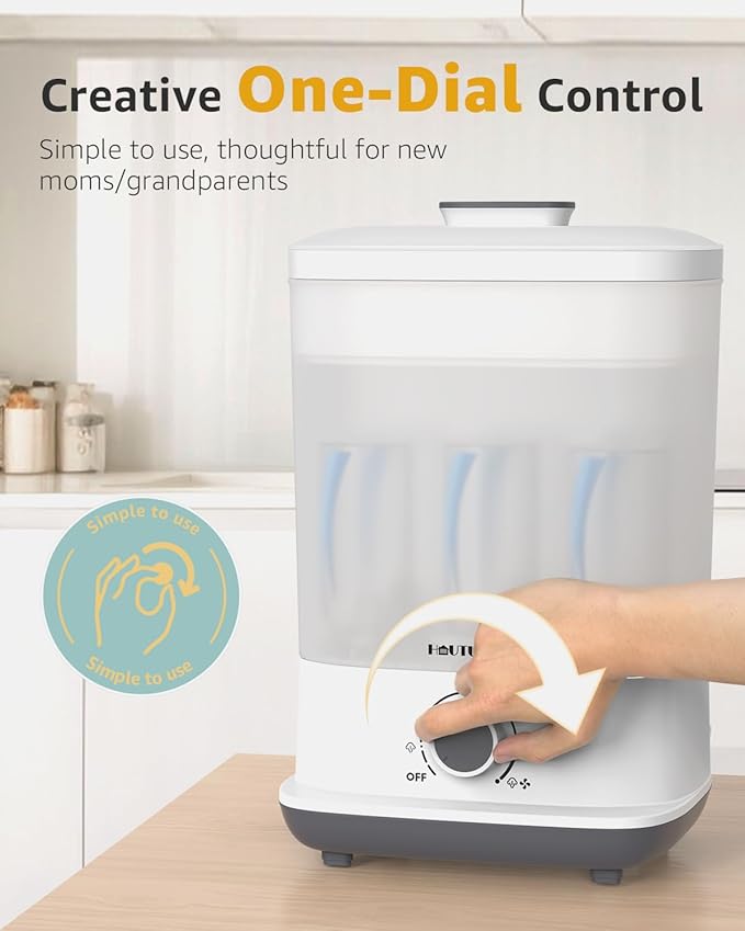HAUTURE Bottle Sterilizer and Dryer, Esterilizador De Biberones, One-Dial Control Steam Baby Bottle Sterilizer for Baby Stuffs, Bottles & Breast Pump Accessories