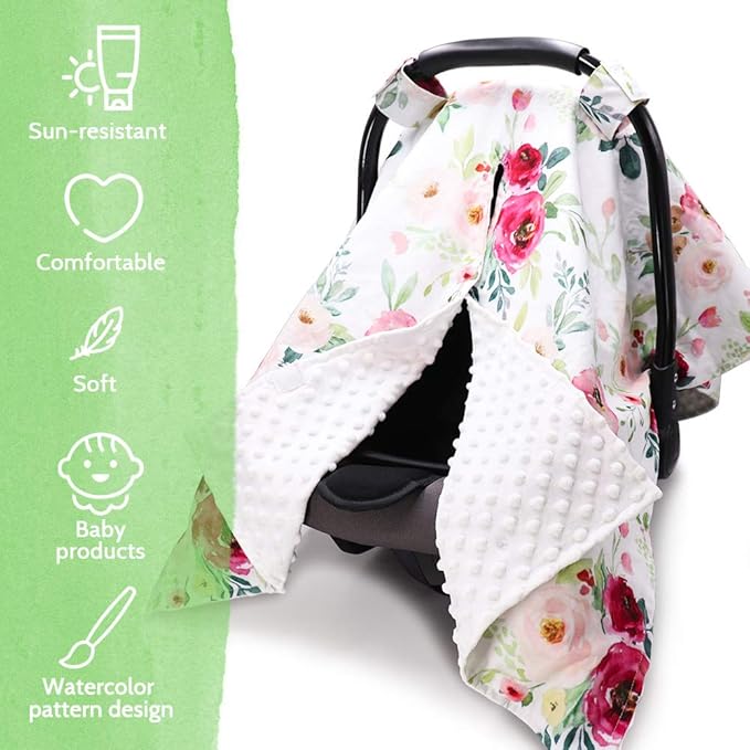 TANOFAR Car Seat Cover Baby, Carseat Covers Baby Boy Girl, Peekaboo Opening Infant Car Seat Cover for Winter, Warm & Cozy, Watercolor Floral