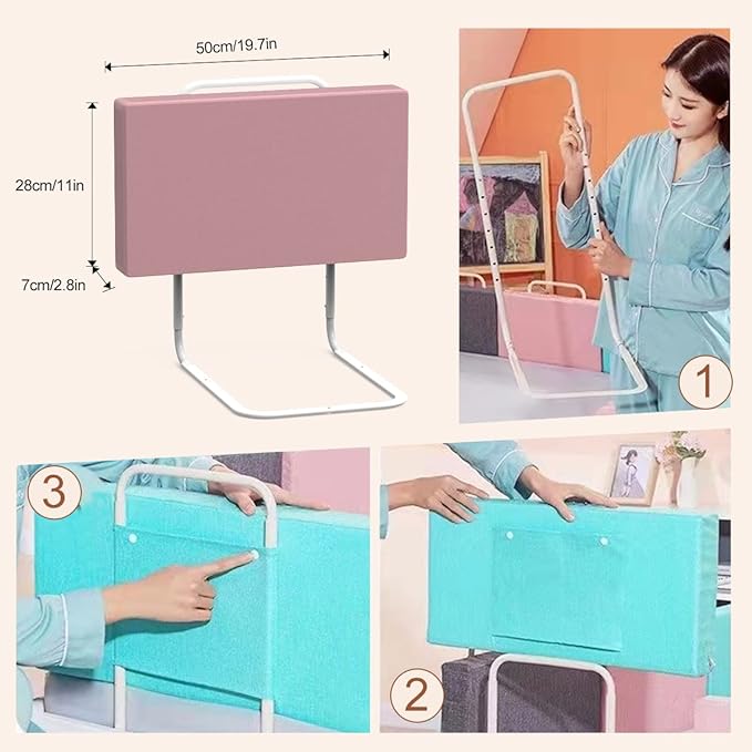 Bed Rail, Bed Rail for Toddlers, Kid, Adult, 78.7" Bed Side Rails for Full, Queen, King, Twin, Bunk, Dorm Beds to Prevent Falls, Bed Rails Can be Flexibly Combined, Easy Installation (Pink, 4 Packs)