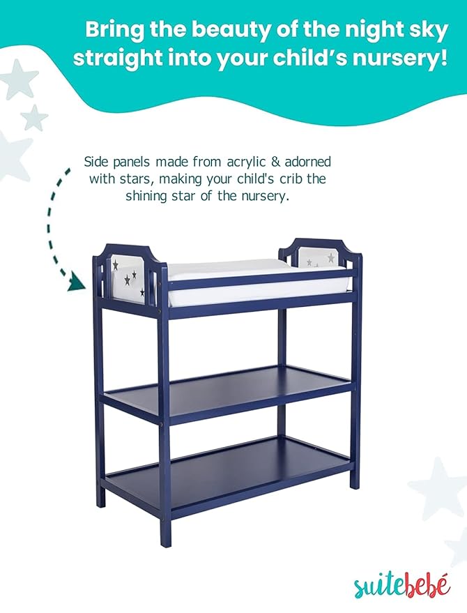 Suite Bebe Celeste Changing Table Safety Rail Included, Navy Blue