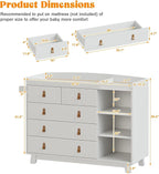 Baby Dresser with Changing Table Top, Baby Changing Table Dresser with 5 Drawers and Adjustable Shelves, Multi-Functional Diaper Changing Station, Nursery Organizer for Kids Bedroom, White