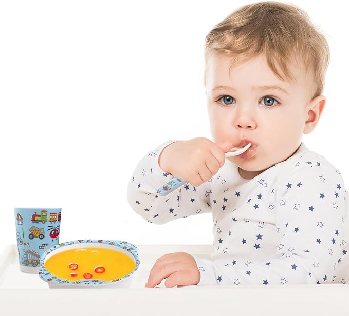 Kids Feeding Set 5 Pcs, Tableware Set for Toddlers Includes Plate Bowl Cup Fork and Spoon Utensil Flatware, Kids Flatware Set Dishwasher Safe, BPA Free (Construction)