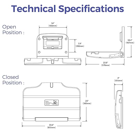 Panda Care ADA Compliant Horizontal Wall Mounted Baby Changing Station, Foldable Diaper Changing Table with Liner Dispenser and Safety Straps for Commercial and Home Use
