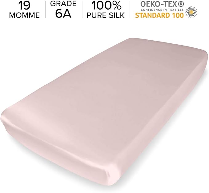 Mulberry Park Fitted Silk Crib Sheet - Grade 6A Pure 19 Momme Toddler Bedding - Gentle on Baby's Delicate Skin, Helps with Bald Spot, Eczema, Dry Skin & Cradle Cap - 28" x 52" / Lullaby Pink