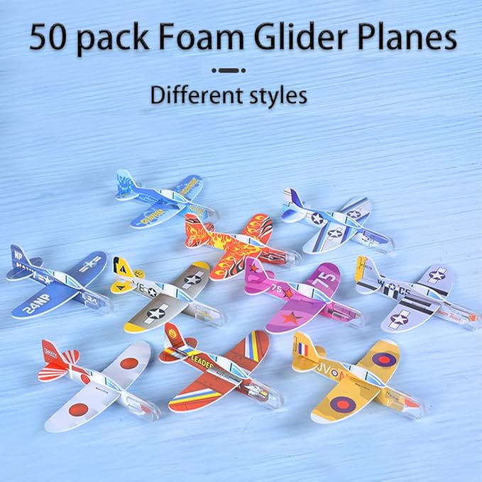 Manmel 50 Pcs Foam Gliders Planes Toys for Kids, Paper Airplane, Party Favors Goodie Bag Stuffers, Outdoor Flying Toys, Bulk for Classroom Prizes Boys and Girls