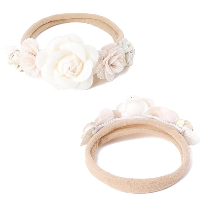Baby Girl Nylon Headbands Flower Hair Bows Accessories-Elastic Hair Band Crown Handmade FLoral Wraps Birthday Gifts for Girls Newborn Infant Toddler 3Pcs