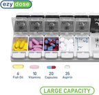 EZY DOSE Push Button (7-Day) Pill Case, Medicine Planner, Vitamin Organizer, 2 Times a Day AM/PM, Removable Trays, Large Compartments, Arthritis Friendly, Spring Open Black and White Lids, BPA Free