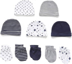 Newborn Baby Boy Girl Caps Mittens Socks Set Cotton Baby Essentials Accessories (Hats+Gloves+Socks)
