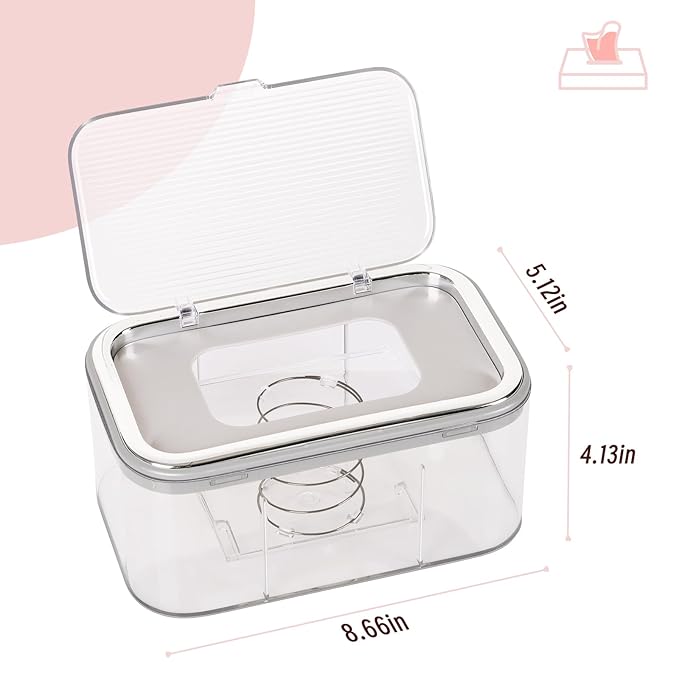 Baby Wipes Dispenser, Wipe Holder & Freshness Keeper - Easy to Open, Large Capacity (Silver)