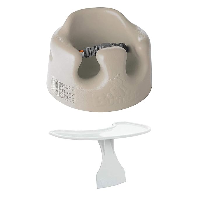 Bumbo Baby Floor Seat, Portable Infant Sit Up Activity & Eating Chair with Tray Accessory, Taupe - Feeding and Sitting Lounger for Babies and Infants Ages 3 to 12 Months