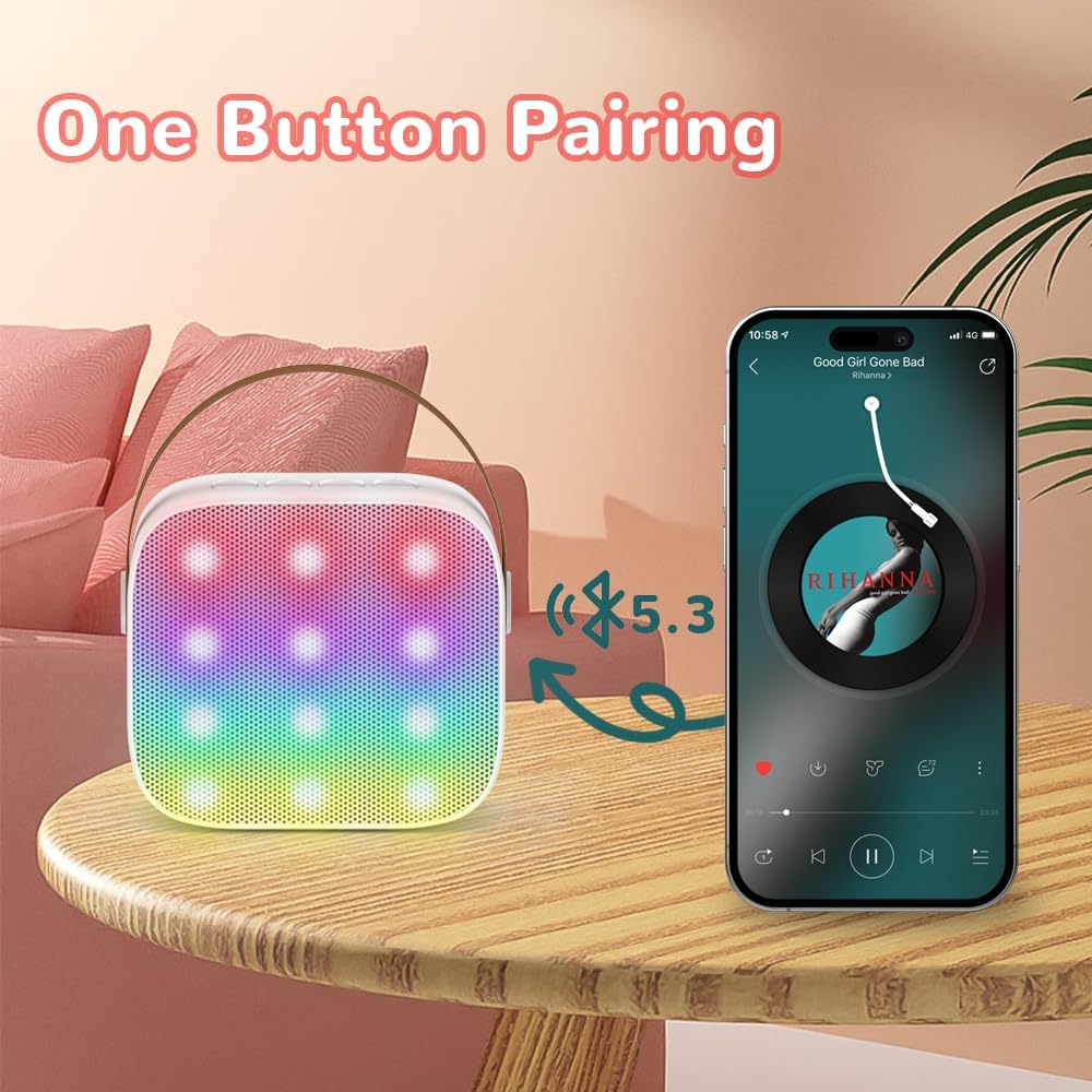 Mini Karaoke Machine for Kids Teen Adults - Toddler Toys Birthday Gift for Girls Ages 3-12, Portable Bluetooth Speaker Set with 2 Wireless Microphones fits Family Fun Home Party Outdoor Camping,White