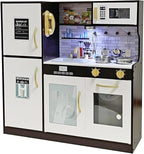 Wooden Play Kitchen Toy Set with Light, Kids Children Pretend Toy Kitchen Playset with Sink Play Toy,Oven Microwave,Toddler Cooking Set Toy for Ages 3+ Baby Girls Boys