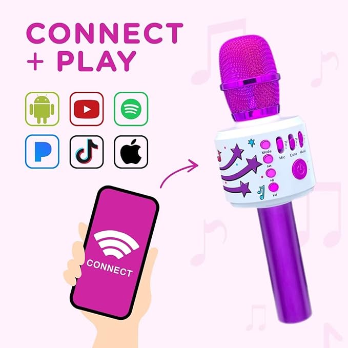 Move2Play, Kids Karaoke Microphone | Includes Bluetooth & Pre-Loaded Songs | Birthday Girls Present for All Ages, 2, 3, 4, 5+ Year Old Girls, Boys & Toddlers (Purple)