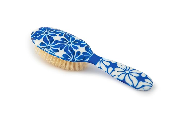 Rock & Ruddle Soft White Natural Boar Bristle Hairbrush for Babies and Young Children | Perfect for Fine Hair Detangling and Smoothing - Blue Ribbon