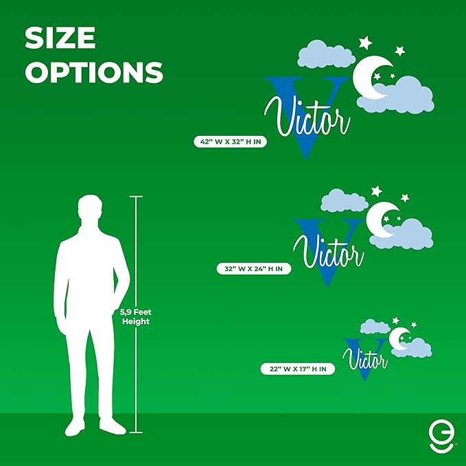 e-Graphic Design Inc Custom Name & Initial Moon Clouds Stars - Baby Boy - Nursery Wall Decal for Baby Room Decorations - Mural Wall Decal for Home Children's Bedroom (MM109) (Wide 42" x 32" Height)