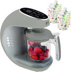 EVLA'S Baby Food Maker, Steamer, Blender, Baby Food Processor for Healthy Homemade Baby Food in Minutes, Touch Screen with 6 Reusable Food Pouches, Baby Registry Essential, Grey