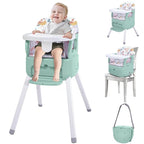 4 in 1 Portable Baby High Chair,Convertible Highchair for Babies and Toddlers-Foldable Infant Booster Seat,Carry Small Box,Dining Chair,Toddler High Chair with 5-Point Harness,Removable Tray-Green