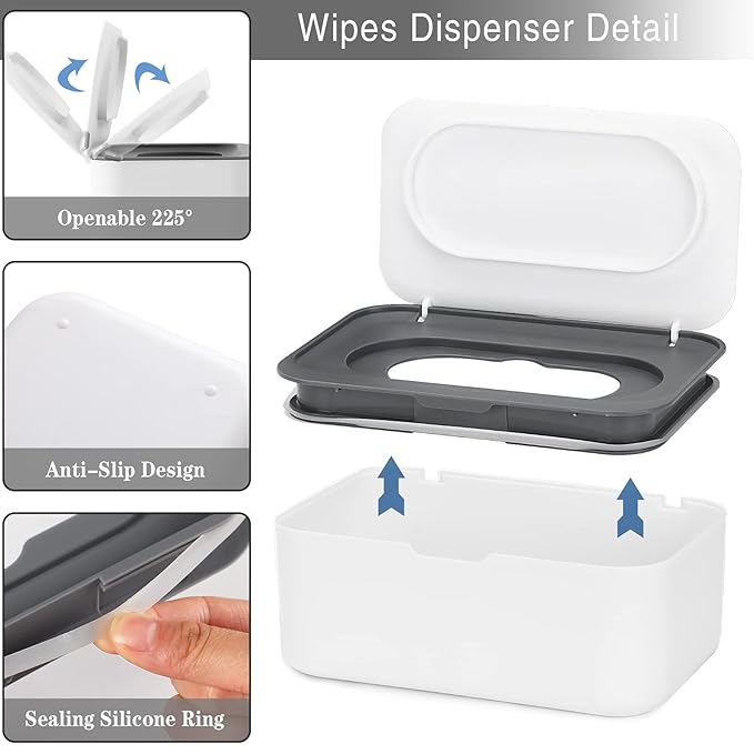 NOVWANG 3 Pack Baby Wipes Dispenser Wipe Holder with Lids, Keeps Wipes Fresh, Refillable Wipes Container with Sealing Design, Bathroom Tissues Wipes Case Box