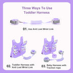 Anti Lost Toddler Harness - Butterfly Baby Leash and Wrist Link with Lock, Child walking Harness Assistant for Girls, Cute Traction Safety Leash for Kids, Holiday Travel Christmas Gift, Purple