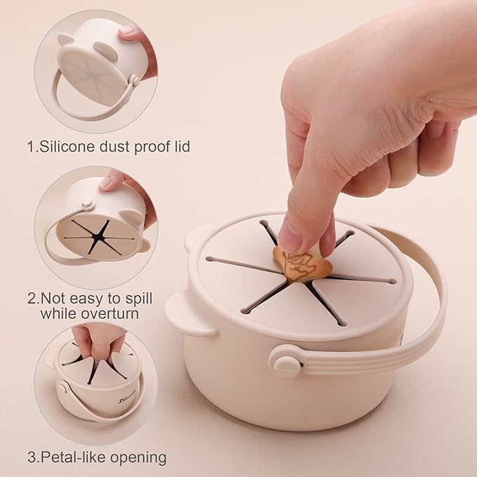 Snack Cups for Toddlers, Silicone Toddler Snack Containers, Baby Treat Catcher with DustProof Lid 2 Pack Dishwasher Safe and BPA Free 9 Oz