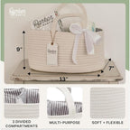 Parker Baby Rope Diaper Caddy Organizer - Nursery Storage Bin and Car Organizer for Diapers and Baby Wipes - Diaper Organizer for Baby Essentials, Baby Shower Gifts - White