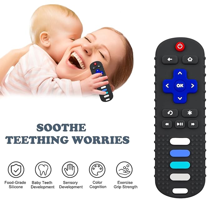 YAPROMO 2Pcs Baby Teething Toys - TV Remote Control Shaped Teethers for 3-18 Babies, Food-Grade Remote Teethers, BPA-Free