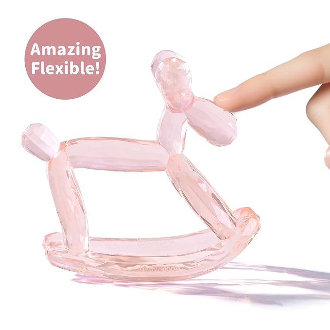 Crystal Jelly Baby Teether – Jellydog Teething Relief Toy for Infants 3-6 Months, Silicone Handheld Teething Toy, BPA-Free, Odorless, Prevents Choking, Safe for Babies (Rose Quartz)