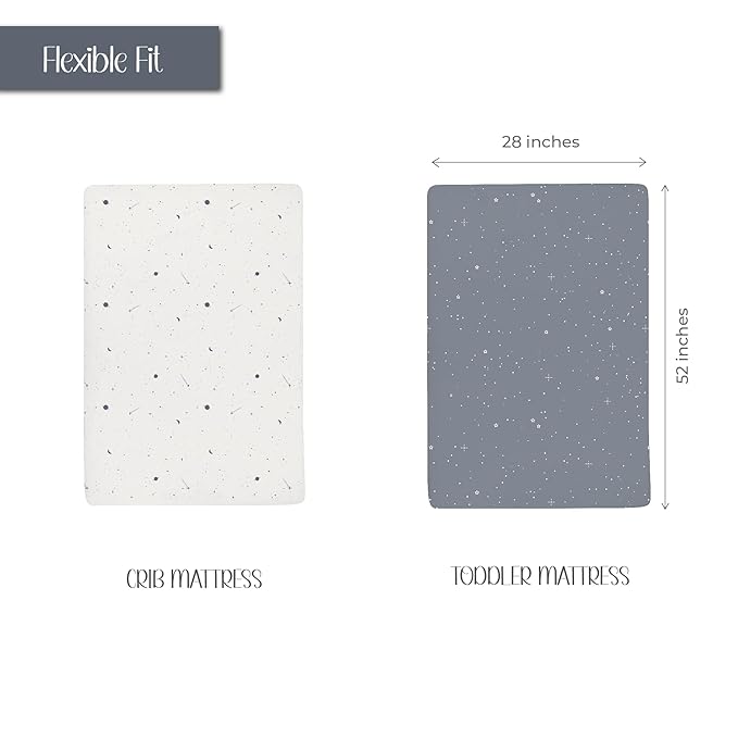 Ely’s & Co. Crib Sheets, Baby Boy Fitted Crib Mattress Sheet Set, 2 Pack, 100% Jersey Knit Cotton, Infant and Toddler Nursery Bedding, Celestial Blue Print, 28” x 52”