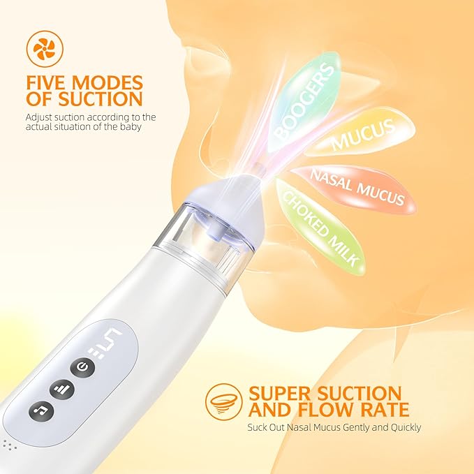 Nasal Aspirator for Baby 5 Suction Levels Rechargeale Nose Sucker, Music and Light Silicone Nose Suction Battery Powered for Baby Girls Boy Adult Pets
