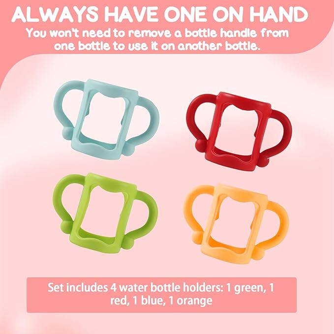 TonGass (4-Pack) Bottle Handles for Dr Brown Narrow Baby Bottles with Easy Grip Handles to Hold Their Own Bottle - BPA-Free Soft Silicone - Red Orange Blue and Green