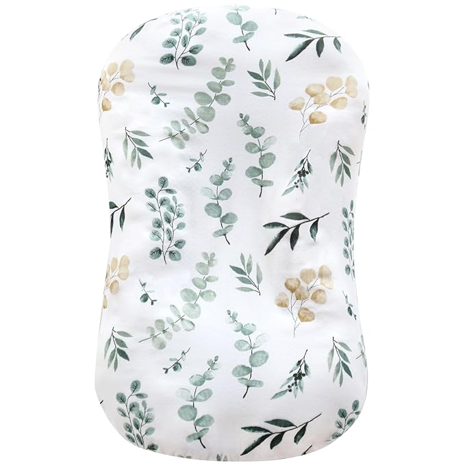 LifeTree Muslin Baby Lounger Cover, Newborn Slipcover Lounger Cover for Boys Girls Infant, Soft 70% Viscose from Bamboo and 30% Cotton, Cover Only, Eucalyptus Pattern