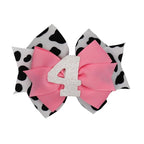 Birthday Hair Bow for Baby Girls 1 2 3 4 5 6 Years Sprinkle Decorations Party Hair Accessories for Four 4th Birthday Cow Print Cowgirl