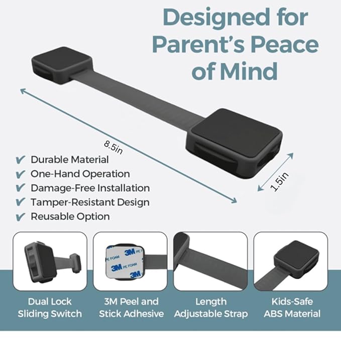 Cabinet Locks Baby Proofing (6-Pack Black) - Child Proof Cabinet Locks, No Drilling, Easy Installation, Adjustable & Reusable, Drawer Locks Baby Proofing