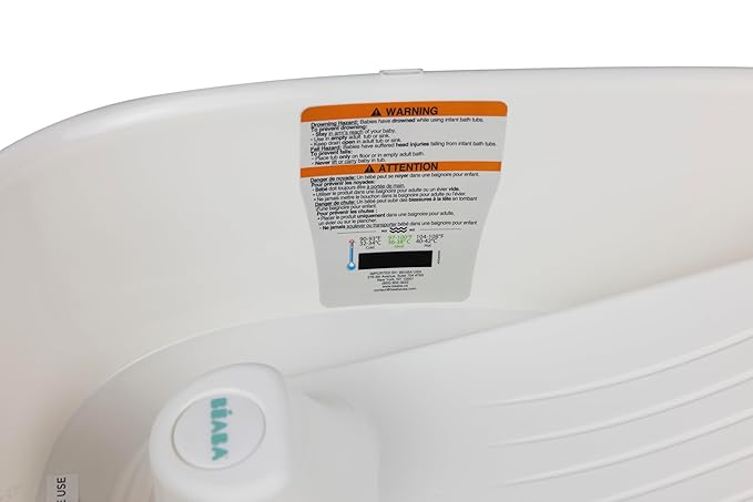 BEABA by OKBaby, Onda Baby Bath, Ergonomic Multi-Position tub for Infants and Babies up to 12 Months, Integrated Water Thermometer, Made in Italy, White