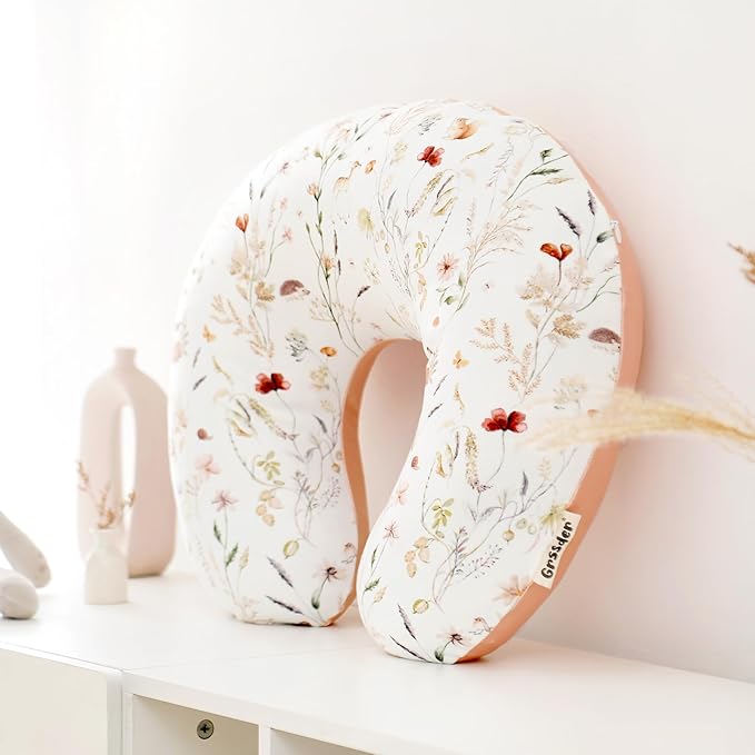GRSSDER Reversible Nursing Pillow Cover, Ultra Soft Stretchy Minky Removable Nursing Covers Fitted for Breastfeeding Pillows Snug and Safe, Comfortable Slipcover for Girls, Stylish Original Print