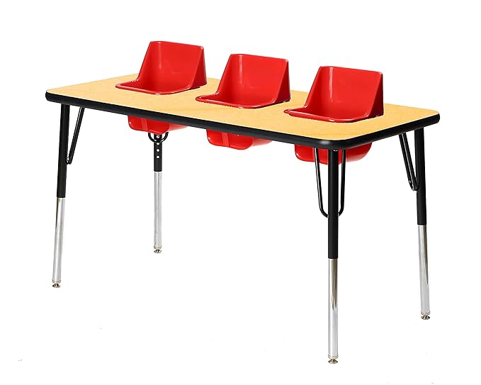 3-Seat Feeding Table (Maple Top, Red Seats, Black T-Mold)