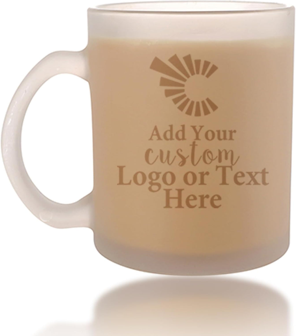 Personalized Coffee Mug Engraved with your Custom Text - Customized 11oz Frosted Glass Mugs, Hot Chocolate Mug, Tea Cup, Birthday Gifts, Retirement Gift (Engraved Custom Logo, Frosted)