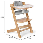 Cowiewie 3-in-1 Convertible Natural Wooden High Chair for Babies & Toddlers 3-Tier Remove & 2 Adjustable Wood Tray & 8 Levels Adjustable, 2 Waterproof Cozy Cushions Grey